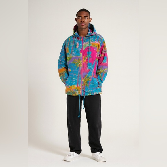 Vintage Ken Done Colorful Hooded Jacket Printed Windbreaker Size Medium - Picture 15 of 15